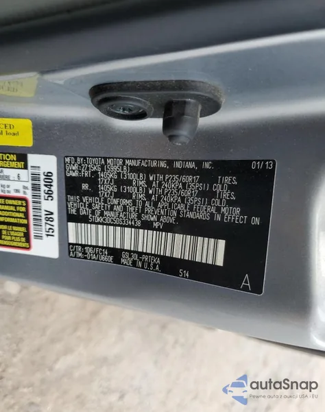 2013 Toyota Sienna Le from USA, damaged, VIN 5TDKK3DC5DS334438